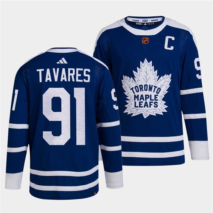 Mens Toronto Maple Leafs Black #91 John Tavares Blue 2022 Reverse Retro Stitched Jersey Dzhi->toronto maple leafs->NHL Jersey
